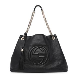 Gucci Pebbled Calfskin Large Soho Chain Shoulder Bag Black